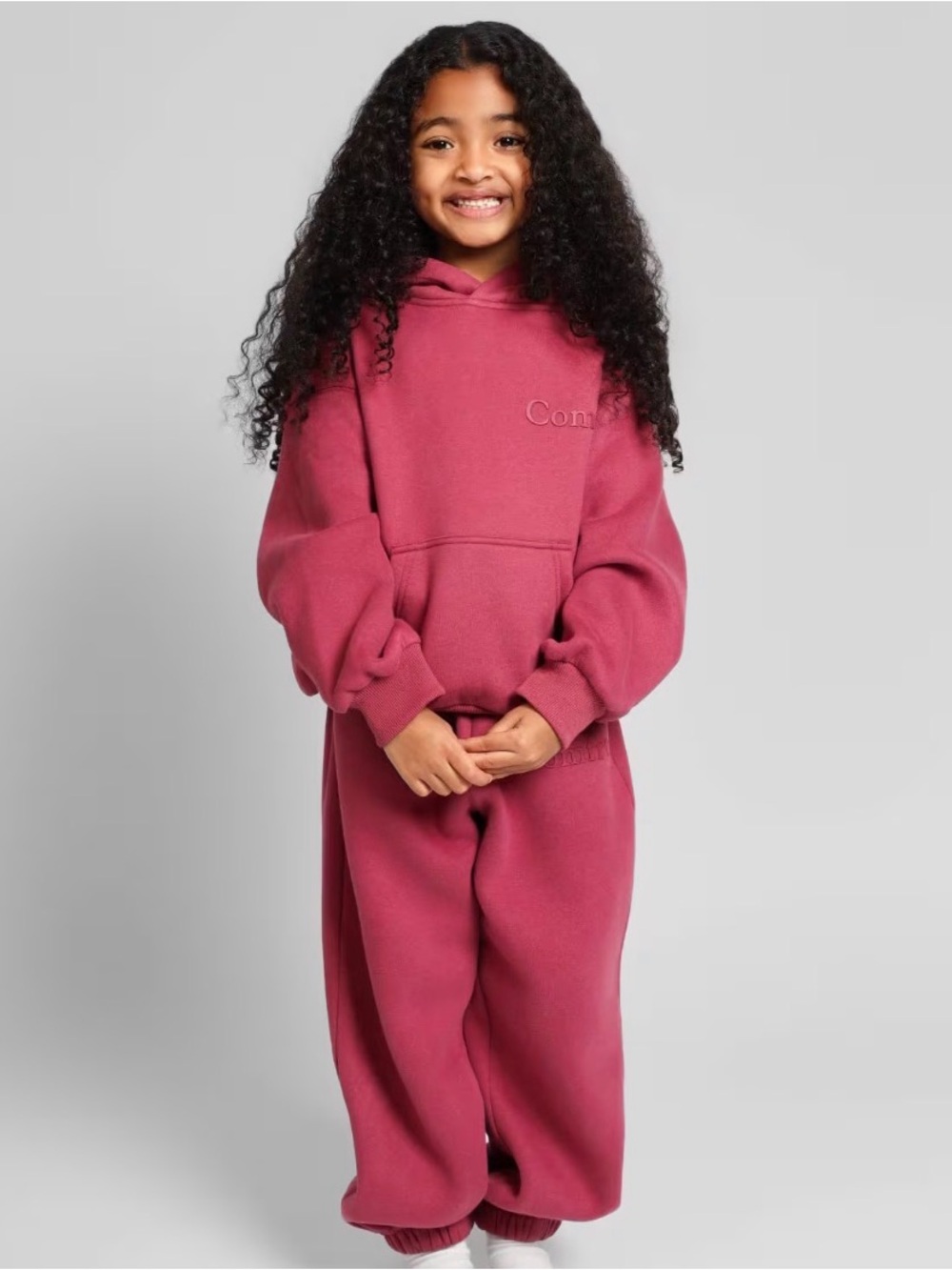 Kids Cozy Matching Hoodie & Sweatpant Set - Rose
